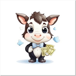 Cash cow holding money in his hand Posters and Art